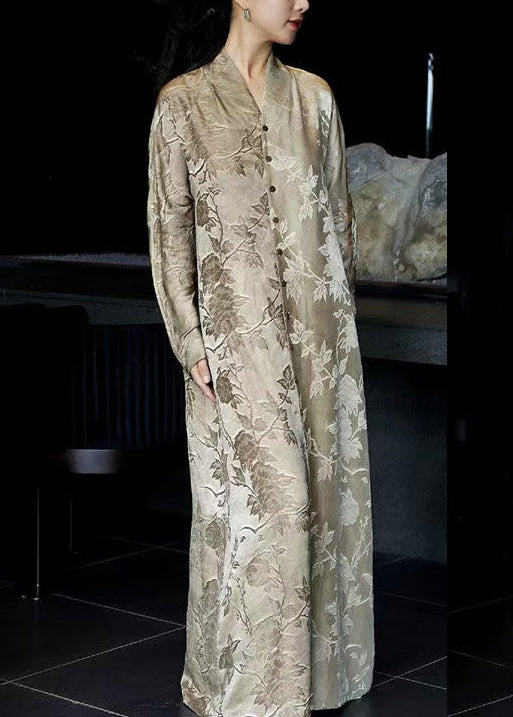 French V Shirts Fall Dresses Neck Button Silk Print