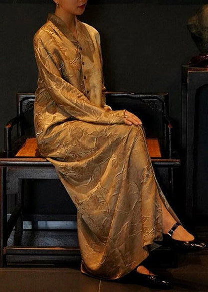 French V Shirts Fall Dresses Neck Button Silk Print