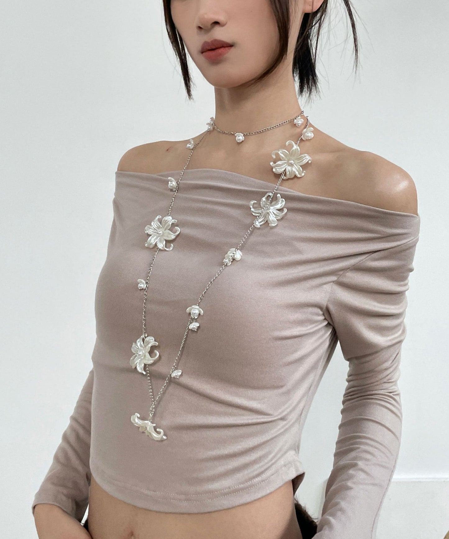 Body White Pearl Floral Alloy Chain French