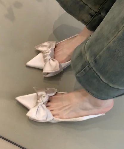 Bow White Splicing Sandals French Stiletto Toe Pointed