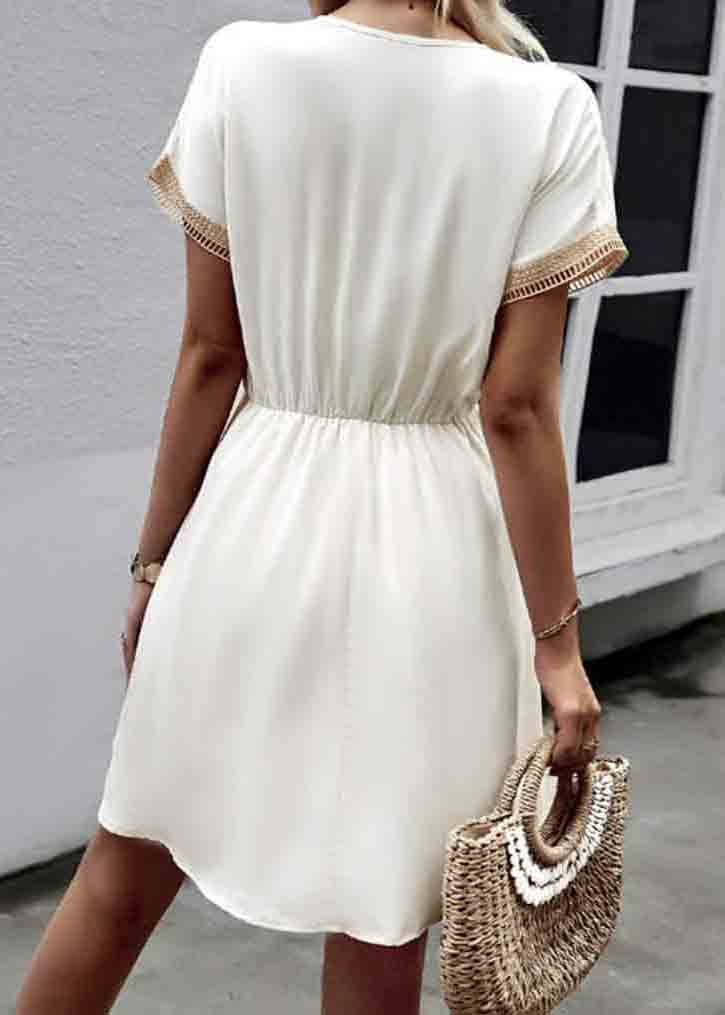 Lace Summer White French Dress Cinched Patchwork Mini