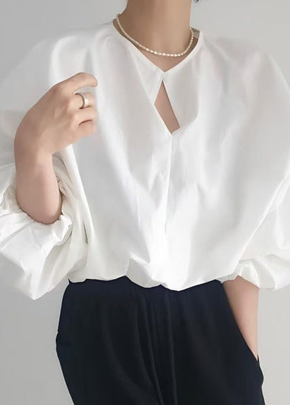 White French Tops Lantern Cotton Shirt Oversized Sleeve