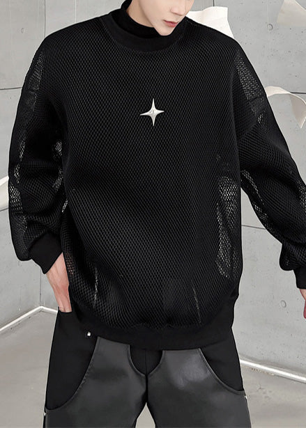 White Tulle Oversized Moisture Men Hollow French Wicking Out