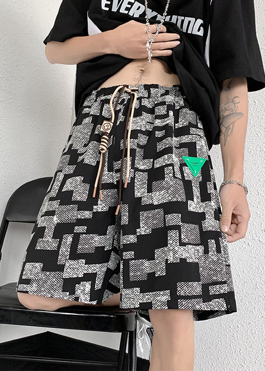 Men Summer Lace Cotton French Plaid Up White Shorts