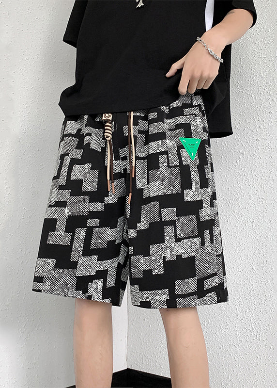 Men Summer Lace Cotton French Plaid Up White Shorts