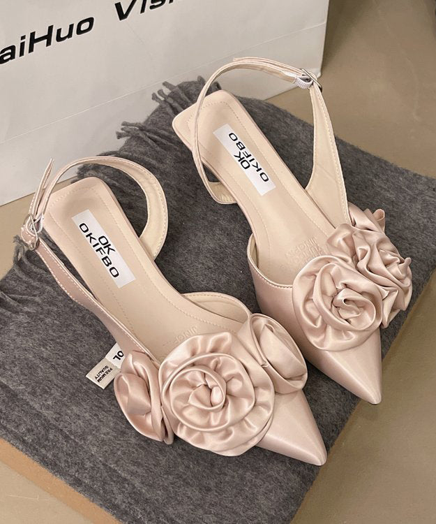 Splicing Toe White French Pointed Satin Floral Sandals