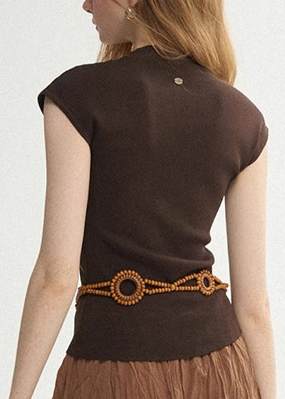 Collar Print Summer Tank Tops White French Cotton Stand