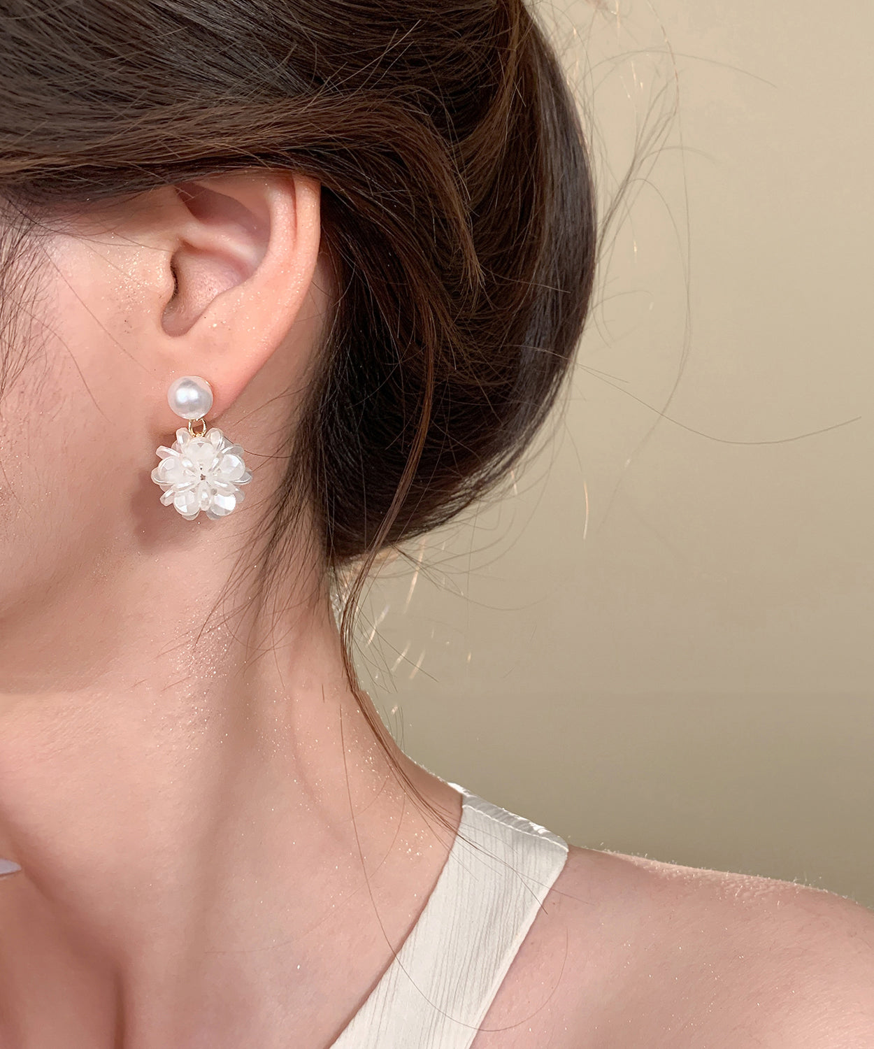 Pearl French Earrings Sterling White Resin Silver Hydrangea Stud