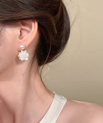 Pearl French Earrings Sterling White Resin Silver Hydrangea Stud