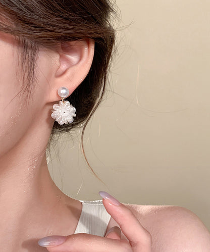 Pearl French Earrings Sterling White Resin Silver Hydrangea Stud