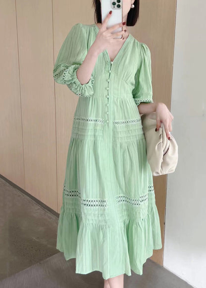 Hollow Sleeve French Cotton Dress V Out Bracelet Neck White