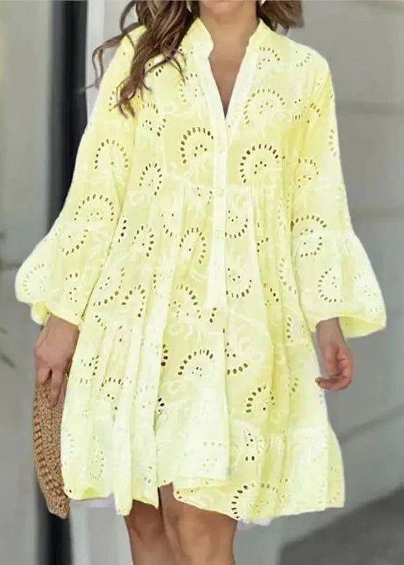 White V Holiday French Hollow Dress Neck Out Lace Long Fall