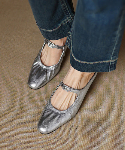 French Splicing Heel Beige Chunky Wrinkled Sheepskin