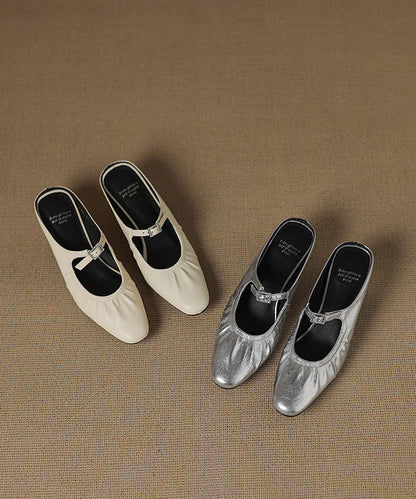 French Splicing Heel Beige Chunky Wrinkled Sheepskin