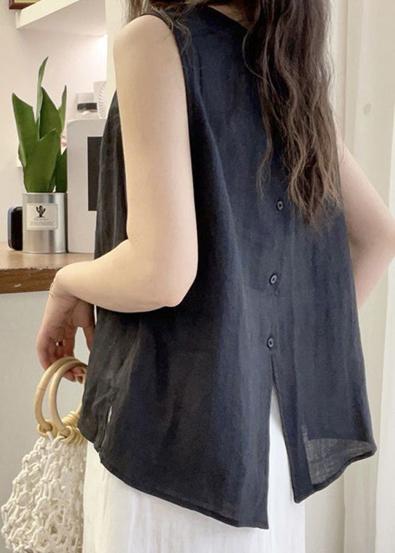 Yellow Blouse French Cotton O Button Sleeveless Neck Tops