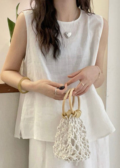 Yellow Blouse French Cotton O Button Sleeveless Neck Tops