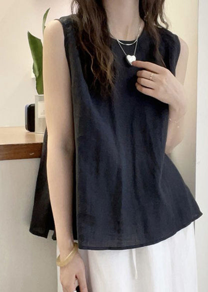 Yellow Blouse French Cotton O Button Sleeveless Neck Tops