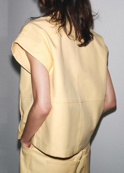 Two Pants And Pan Collar Pieces Peter Tops French Yellow Cotton