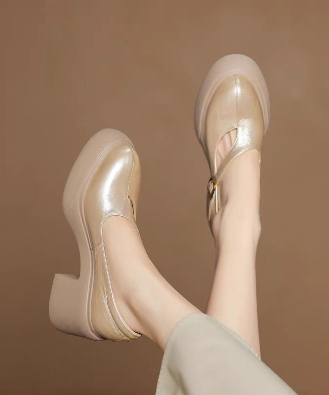 Leather Chunky Cowhide Buckle Gold Splicing Classy Heel Strap