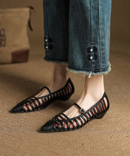 Splicing Cowhide Gold Sandals Toe Out Leather Hollow Pointed