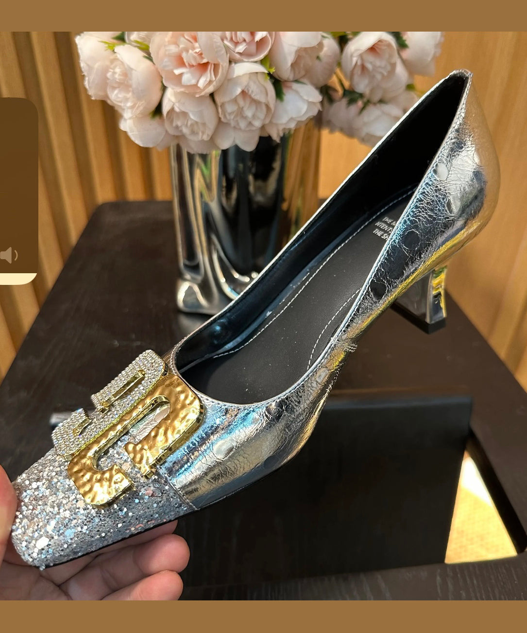 High Splicing Chic Gold Toe Heels Square Zircon Chunky