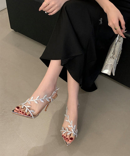 Pointed Toe Peep Zircon Gold Stiletto Sandals Splicing