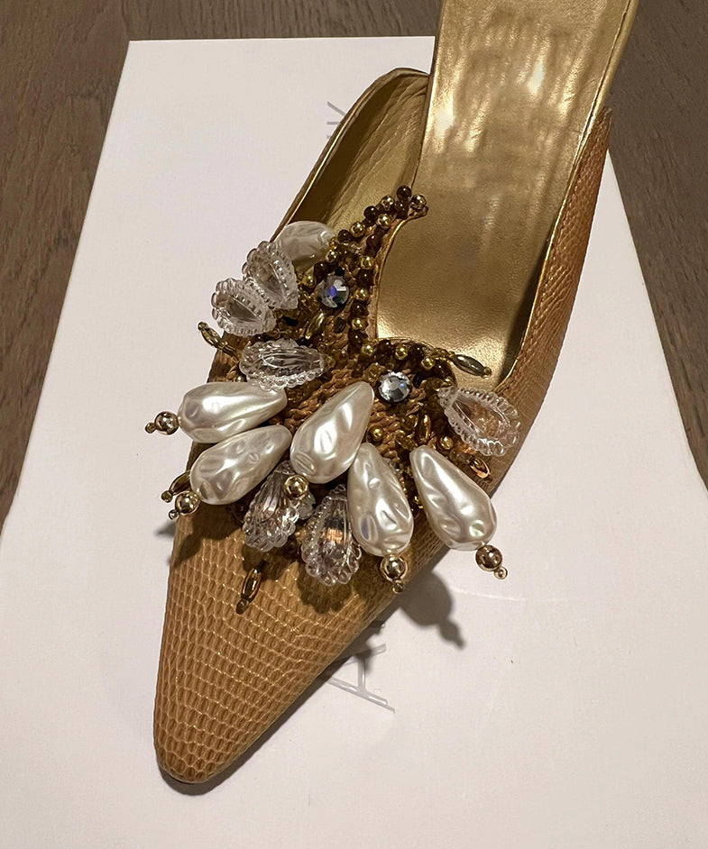 Toe 2025 Bead French Pointed Decorated Slide New Sandals Golden