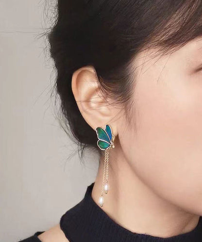 Drop Pearl Butterfly Color Overgild Blue Tassel Gradient Copper