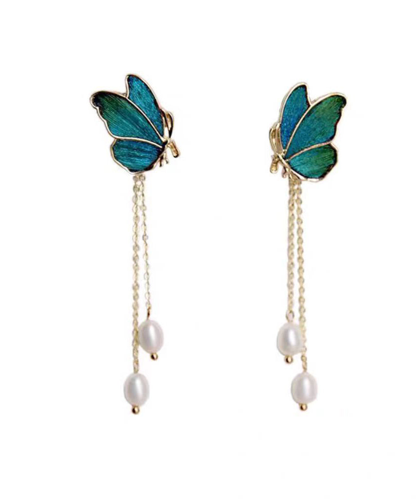 Drop Pearl Butterfly Color Overgild Blue Tassel Gradient Copper