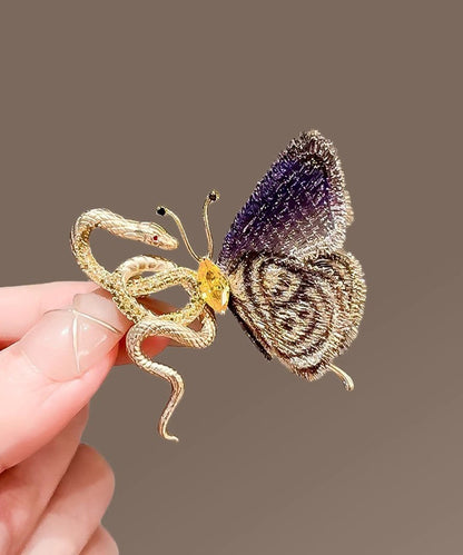 Gradient Color Copper Overgild Golden Snake Butterfly Brooches YD032