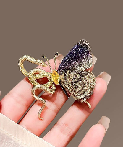 Gradient Color Copper Overgild Golden Snake Butterfly Brooches YD032
