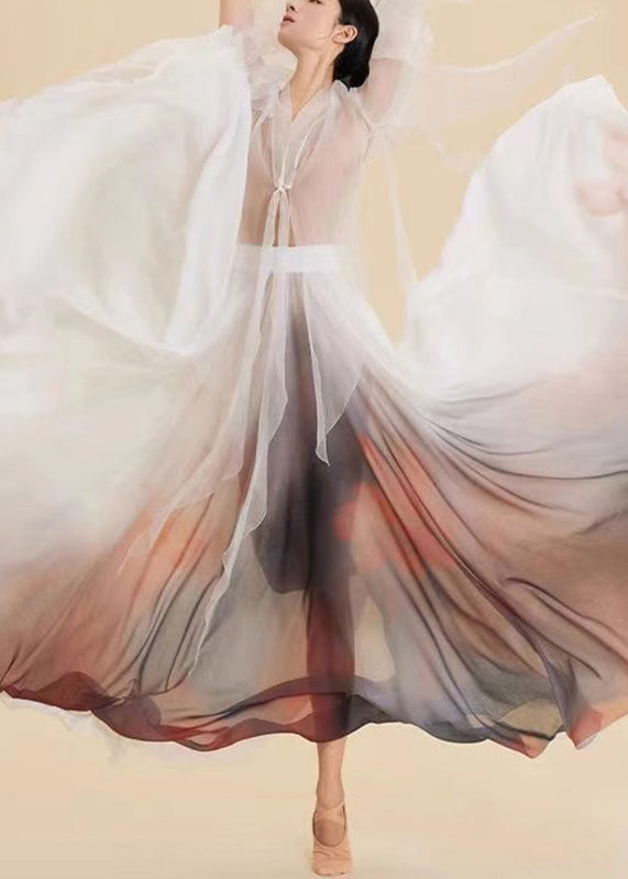 Maxi Skirt Color Silk High Waist Gradient