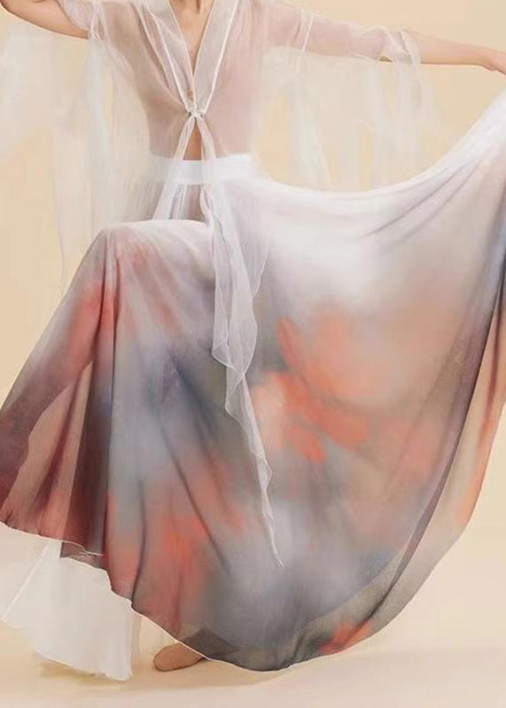 Maxi Skirt Color Silk High Waist Gradient