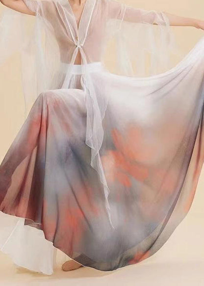 Maxi Skirt Color Silk High Waist Gradient