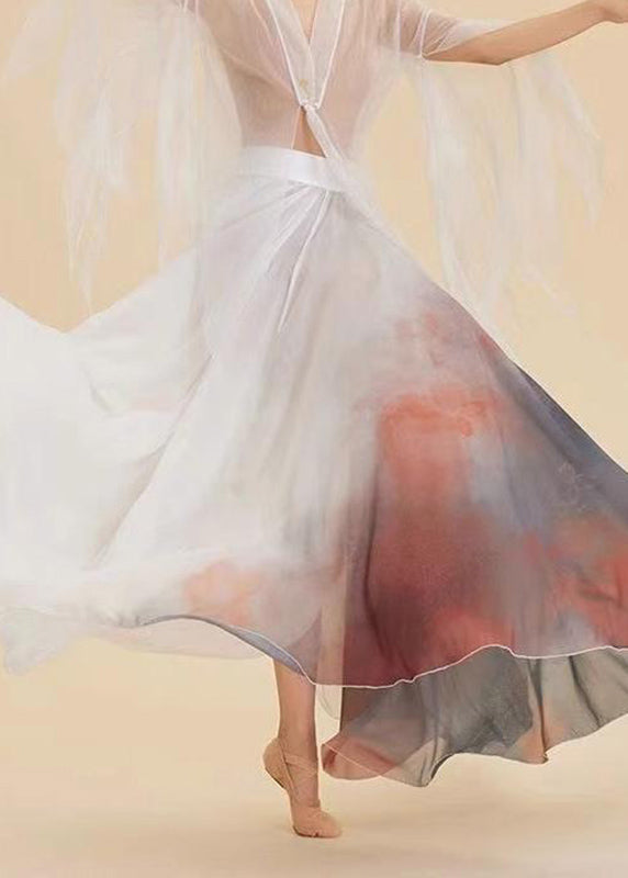 Maxi Skirt Color Silk High Waist Gradient