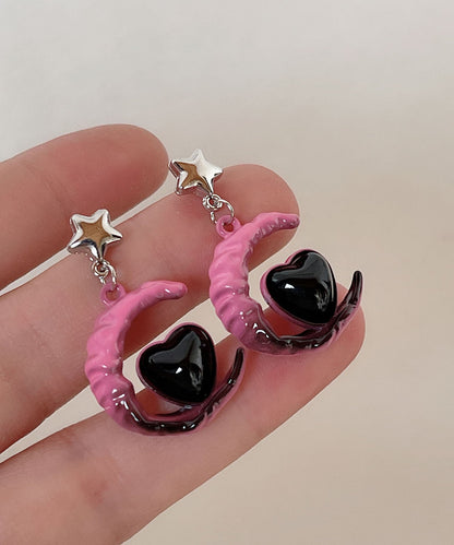 Drop Love Silver Alloy Gradient Sterling Glass Moon Pink Color