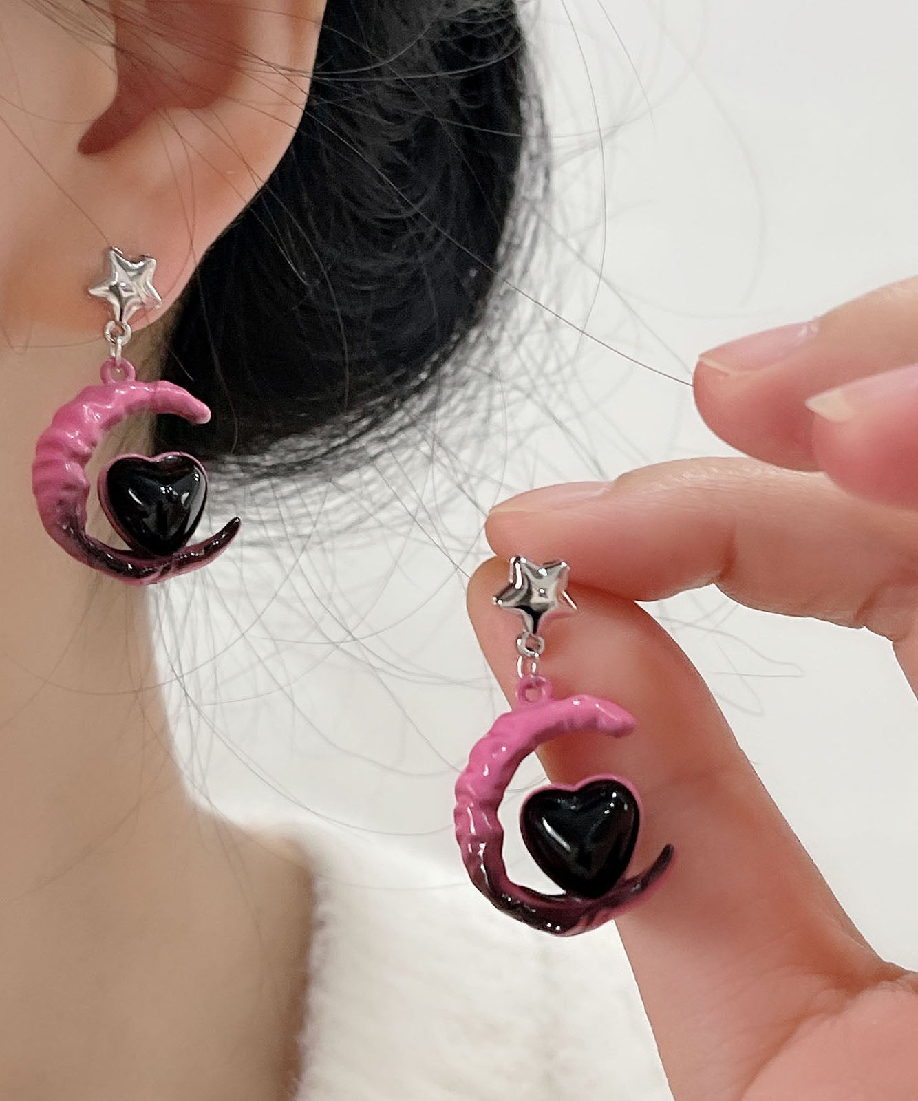 Drop Love Silver Alloy Gradient Sterling Glass Moon Pink Color