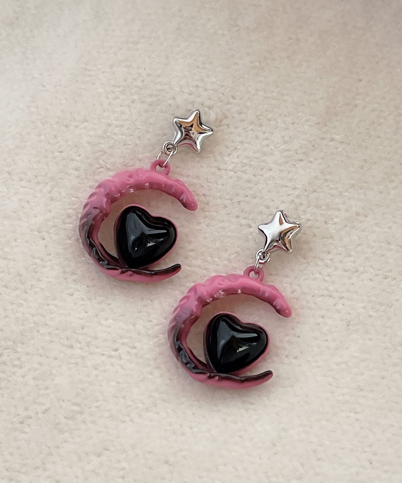 Drop Love Silver Alloy Gradient Sterling Glass Moon Pink Color