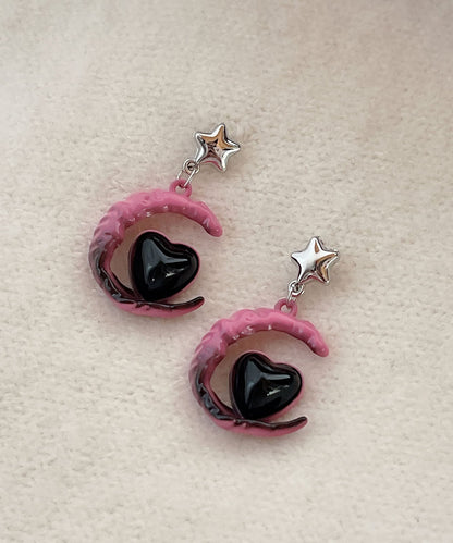 Drop Love Silver Alloy Gradient Sterling Glass Moon Pink Color