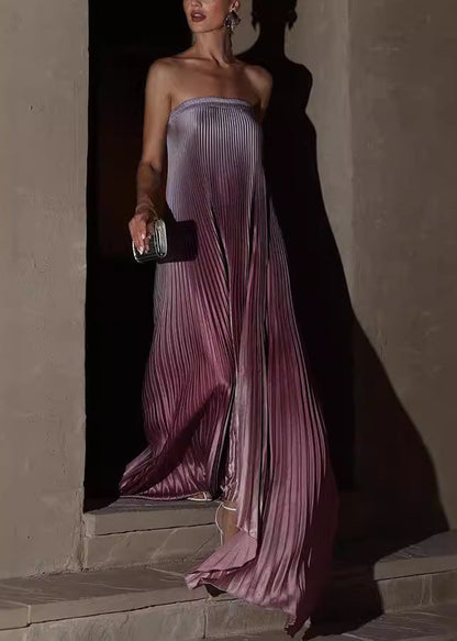 Long Color Sleeveless Bustier Dress Gradient Purple Top Wrinkled