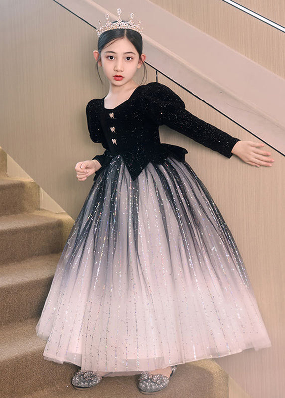Red Color Patchwork Tulle Long Dress Wrinkled Gradient Girls