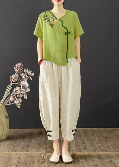 Embroidered Green Suit Grass Set Summer Oriental Piece Two