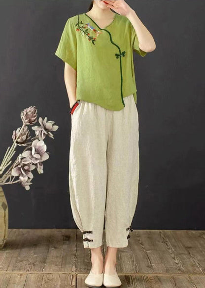 Embroidered Green Suit Grass Set Summer Oriental Piece Two