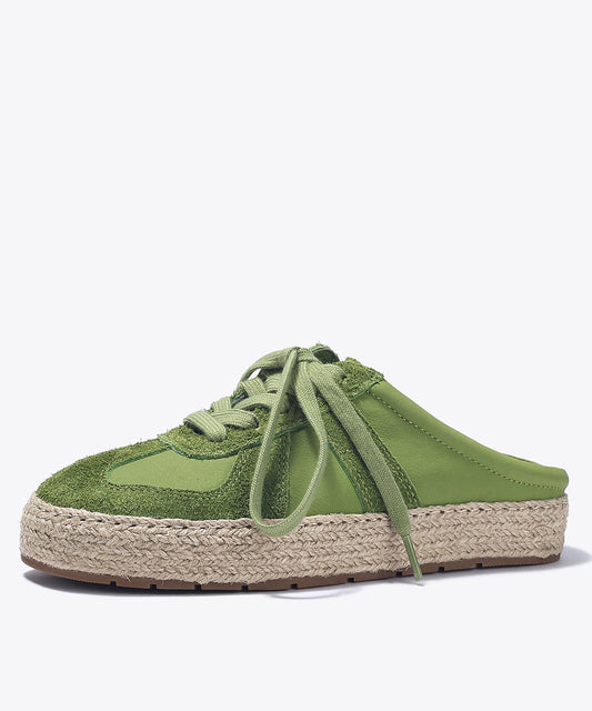 Splicing Grass Lace Slide Green Leather Up Cowhide Platform