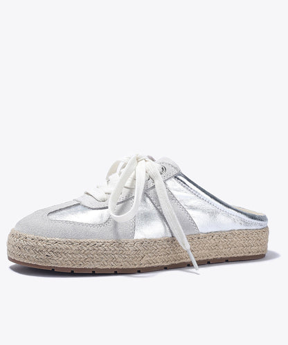 Splicing Grass Lace Slide Green Leather Up Cowhide Platform