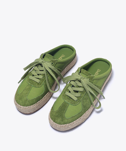 Splicing Grass Lace Slide Green Leather Up Cowhide Platform
