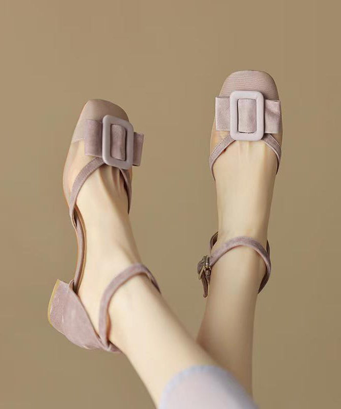 Strap Grass Sandals Chic Chunky Buckle Green Tulle Splicing