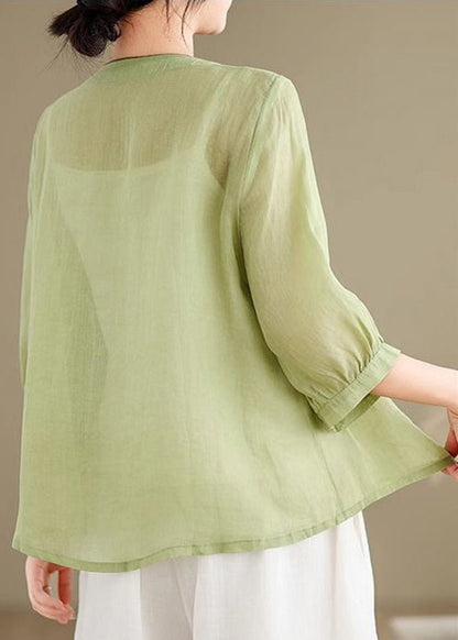 Green Embroidered Button Sleeve Linen Bracelet