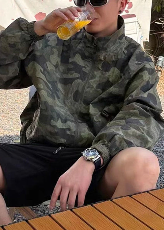 Up Zip Ice Collar Green Camouflage Mens Silk Stand Coats Summer