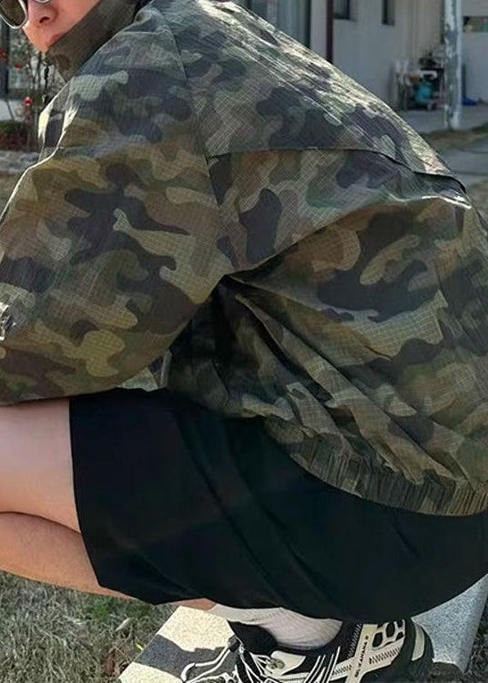 Up Zip Ice Collar Green Camouflage Mens Silk Stand Coats Summer